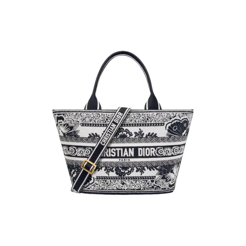 DIOR Butterfly Embroidery Tote Bag Shopping Bag Shoulder Bag Crossbody Bag Women's Black White