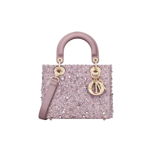 DIOR Lady Dior Satin Ткань Искусственный кристалл Вышивка Сумка Lady Dior Сумка через плечо Сумка Маленькая Женская