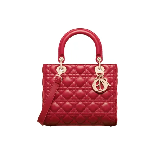 DIOR Lady Dior Lambskin Сумка Lady Dior Сумка через плечо Сумка среднего размера Женская Solitary Цветочный дизайн Красный