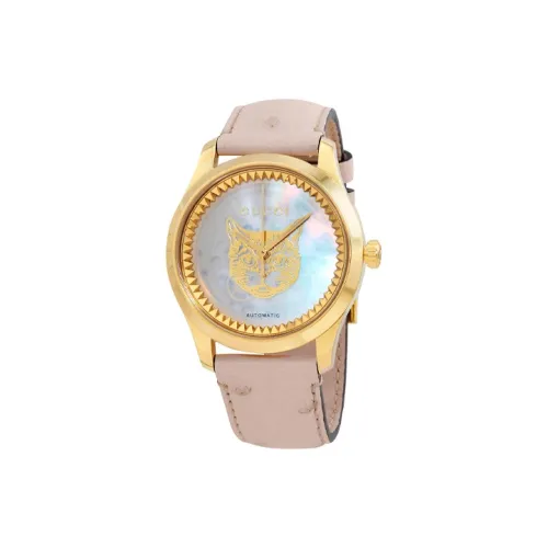 GUCCI Часы Автоматический Механический Механизм Натуральная Кожа Ремешок 38 мм Матирующая Жемчужная Раковина Циферблат