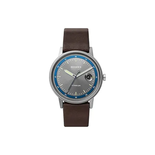 SKAGEN Henriksen Titanium Collection Мужские часы Кварцевый механизм Кожаный ремешок 44 мм Коричневый циферблат Часы