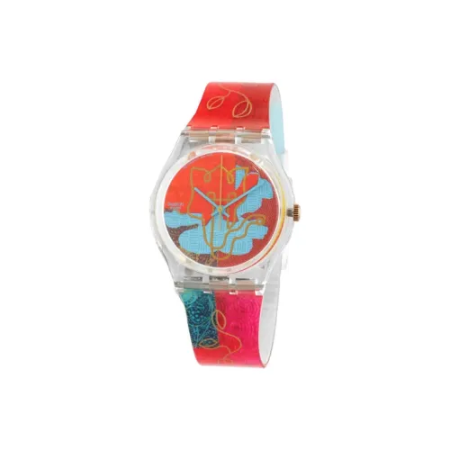 Swatch Quartz Механизм Женские часы 33 мм Многоцветный циферблат Часы Пластиковый корпус Часы Пластиковый ремешок GK310