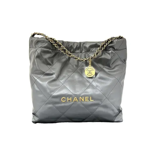 CHANEL Блестящая Телячья Кожа Тоут Сумка Сумка для покупок Сумка Сумка через плечо Средняя Женская Серого цвета