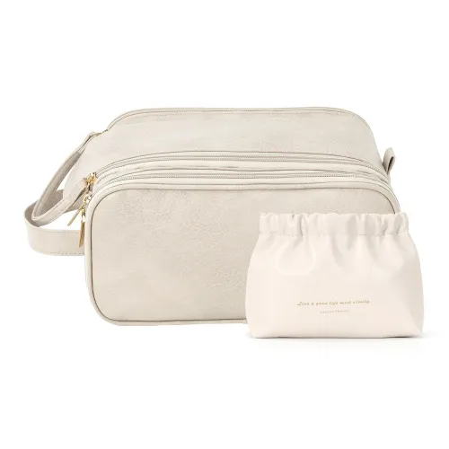 LOHAS Travel Кожа Туалетная Сумка Сумка для Макияжа Стандартная Унисекс Экрю Черный Лотос Цвет