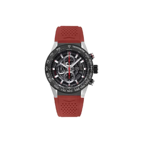 TAG HEUER Автоматический Механический Механизм Мужские Часы Часы 45 мм Черный Циферблат Корпус из Нержавеющей Стали Резиновый Ремешок