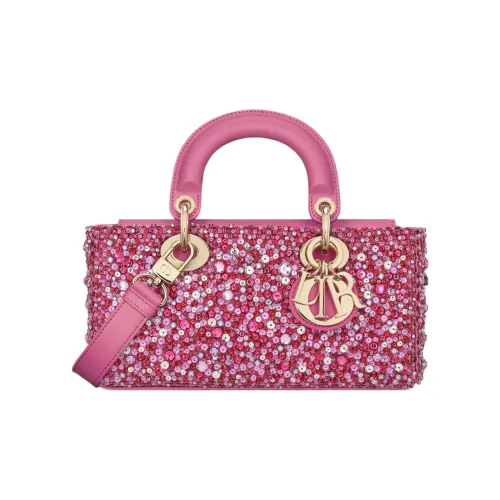 DIOR LADY D JOY Rhinestone Embroidered Satin Crossbody Bag Handbag Small Women's Pink