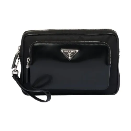 PRADA Переработанный нейлон с блестящей кожей клатч стандартный мужской черный