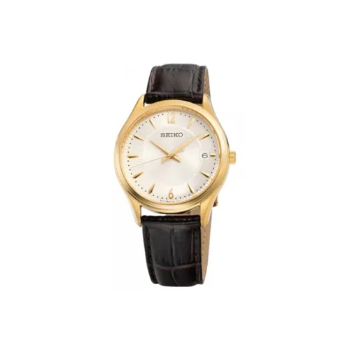 SEIKO Sapphire Series Кварцевый механизм Кожаный ремешок Часы 40 мм Мужские часы Золотистый циферблат