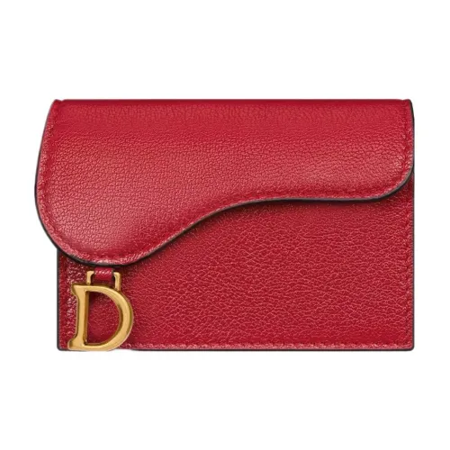 DIOR Saddle Козья кожа Держатель для карт Держатель для карт Женский Solitary Цветочный дизайн Красный