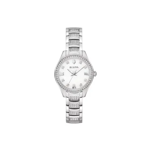 BULOVA Женские часы Кварцевый механизм Ремешок из нержавеющей стали 29 мм Белый циферблат
