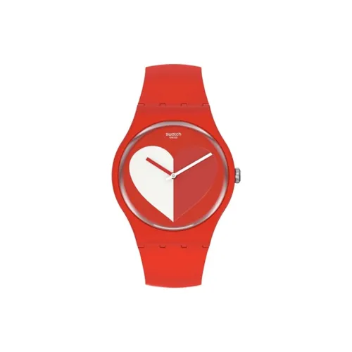 Swatch Quartz Механизм Унисекс Часы 41 мм Красный Циферблат Bio Based Материал Часы Силиконовый Ремешок