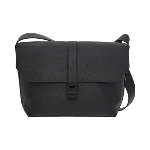 Ferragamo Hammered Телячья кожа Курьерская сумка Сумка через плечо Мужская Черная