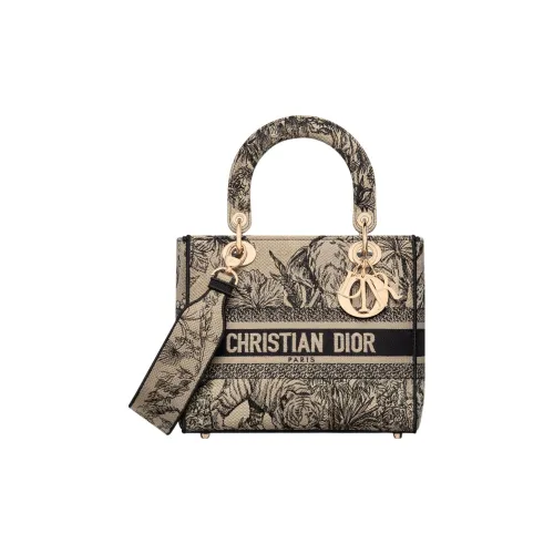 DIOR LADY D Лайт Вышивка Сумка Lady Dior Сумка через плечо Сумка среднего размера Женская Бежевая и Многоцветная
