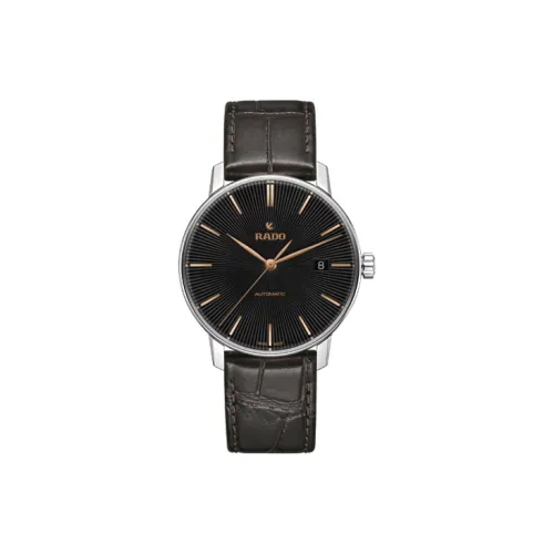 RADO Автоматический Механический Часы Мужские Циферблат 37,7 мм Черный Нержавеющая Сталь Корпус Кожаный Ремешок