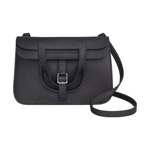 HERMES Halzan Clemence Bullock Кожа Сумка Сумка через плечо Сумка через плечо Женская 3Y Caban Черный Твид и Темно-синий Синий