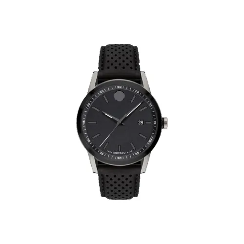 MOVADO Кварцевый механизм Мужские часы Часы 42 мм Черный циферблат Корпус из нержавеющей стали Кожаный ремешок