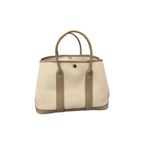 HERMES Garden Party Холст и Кожа Сумка Садовая Сумка Унисекс Бетонно-Серый с Marfa Бежевый