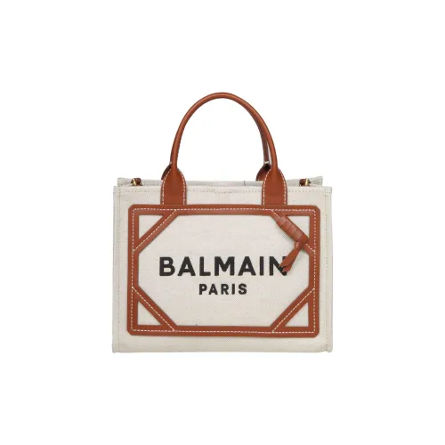 BALMAIN B Army Холст с кожей Одно плечо Через плечо Сумка из холста Сумка Женская Натуральная