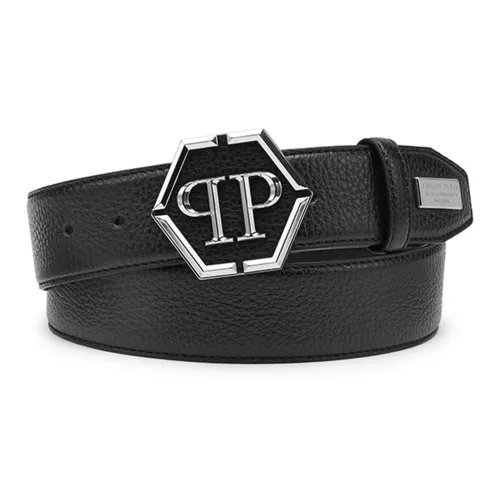 PHILIPP PLEIN Буква P Украшение Smooth Clasp Кожаные ремни Мужской Черный Ширина 4CM