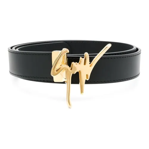 Giuseppe Zanotti GZ Логотип Пластина Пряжка Кожаные ремни Мужской Черный Ширина 4CM