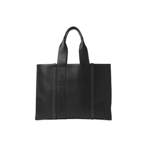 Chloe Woody Телячья кожа Тоут Сумка Сумка для покупок Сумка Большая Женская Черная