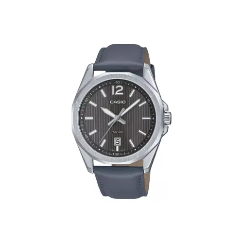 CASIO Кварцевый механизм ремень из натуральной кожи черный циферблат мужские часы