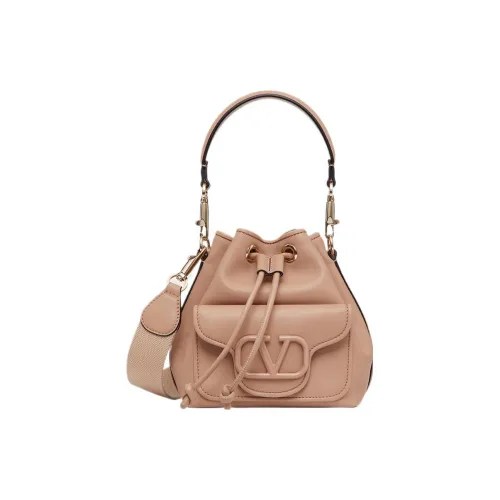 Valentino Locò Телячья кожа Ведрообразная сумка Сумка Сумка через плечо Сумка через плечо Женская Коричневая Розовая
