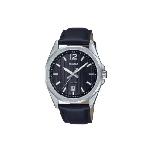 CASIO Кварцевый механизм натуральная кожа ремешок часы 48,5 мм мужские часы черный циферблат