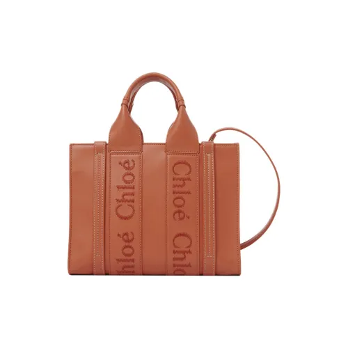 Chloe Woody Smooth Calfskin Tote Bag Shopping Bag Shoulder Bag Crossbody Bag Small Women's Rye Brown