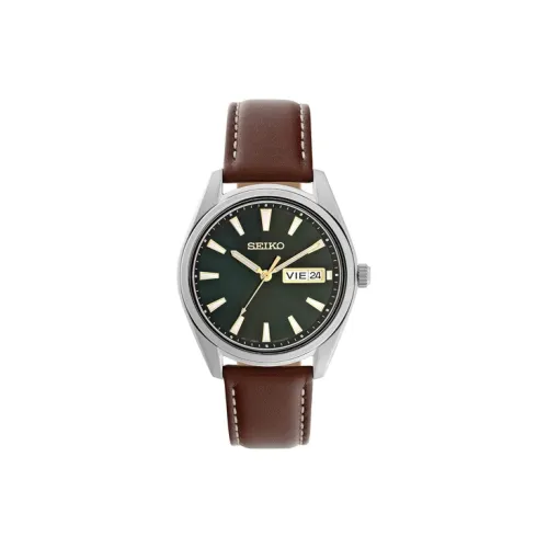 SEIKO Кварцевый механизм кожаный ремешок часы для мужчин зеленый циферблат модель SUR449P1