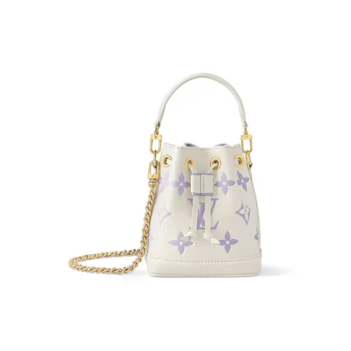 LOUIS VUITTON NOE Покрытый холст Ведрообразная сумка Сумка через плечо Сумка через плечо Экстра мини Женская Белая и Фиолетовая