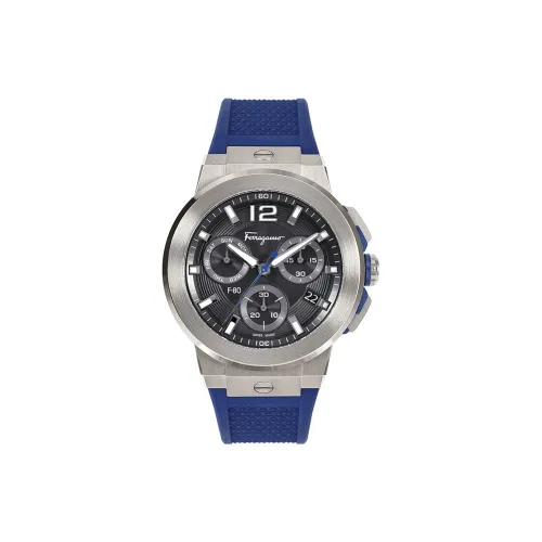 FERRAGAMO Наручные часы Кварцевый механизм Резиновый ремешок 44 мм Черный циферблат Мужские часы SFMT00222