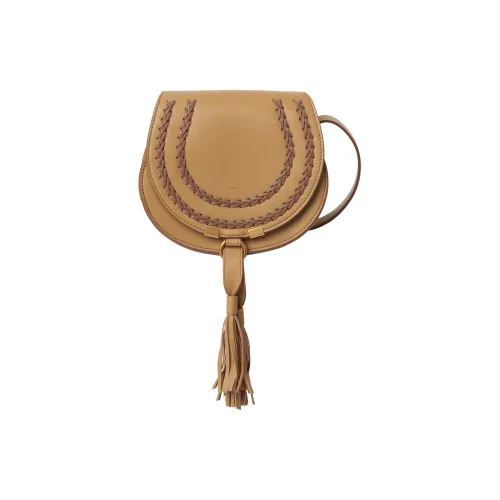 Chloe Marcie Napa Овечья кожа Седло Сумка Сумка через плечо Маленькая Женская Кремовая Коричневая