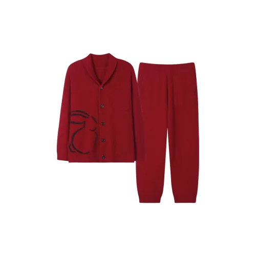 Sha Qian Пижамный комплект для осеннего и зимнего сезона мужской красный