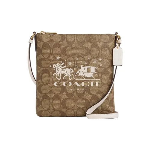 COACH Rowan Покрытый холст Гладкая кожа Сумка через плечо Мини Женская Золотой Хаки Мел