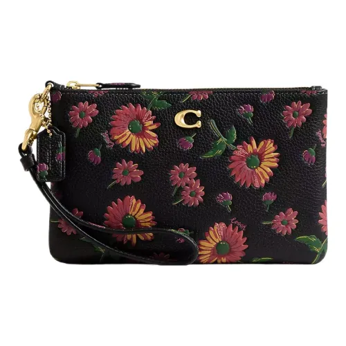 COACH Wristlet Полированная жемчужная кожа запястный клатч маленький женский черный