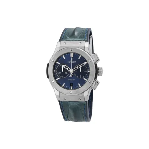 HUBLOT Автоматический Механический Часы Мужские Циферблат 45 мм Синий Титан Корпус Кожаный Ремешок