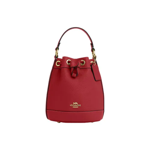 COACH Dempsey Галечная кожа Ведрообразная Сумка Сумка через плечо Сумка через плечо Мини Женская Золотая и Красная