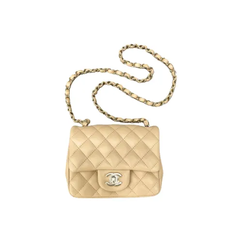 CHANEL Classic Flap CF Овечья кожа Сумка через плечо Мини Женская Бежевый Молочно-чайный