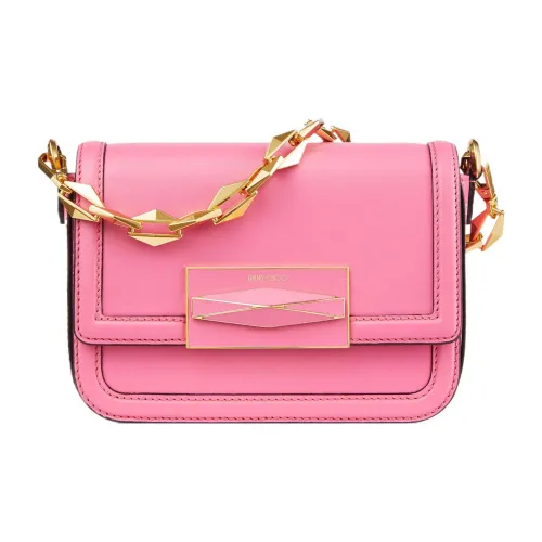 Jimmy Choo Ромб Гладкая коровья кожа Маленькая квадратная сумка Сумка Сумка через плечо Сумка через плечо Женская Конфетно-розовая и Золотая