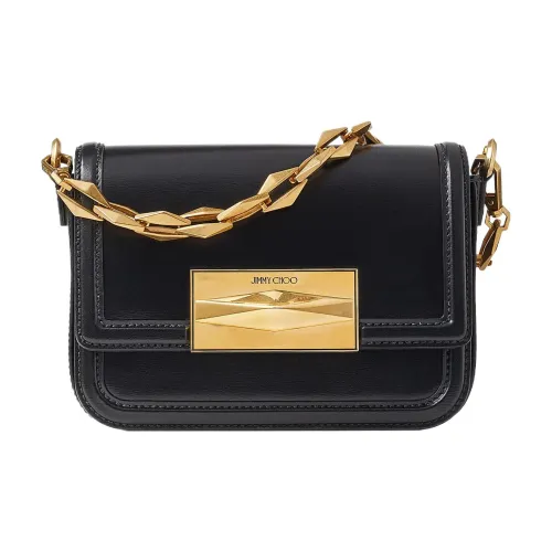 Jimmy Choo Ромб Голень Кожа Маленькая Квадратная Сумка Портативная Сумка через плечо Сумка на плечо Женская Черный Золотой