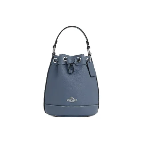 COACH Dempsey Песочный Кожа Ведро Сумка Сумка Сумка через плечо Сумка через плечо Мини Женская Серебряный и Светлый Туман