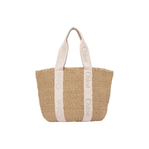 Chloe Woody Paper Calfskin One Shoulder Bag Large Women's Blush Beige