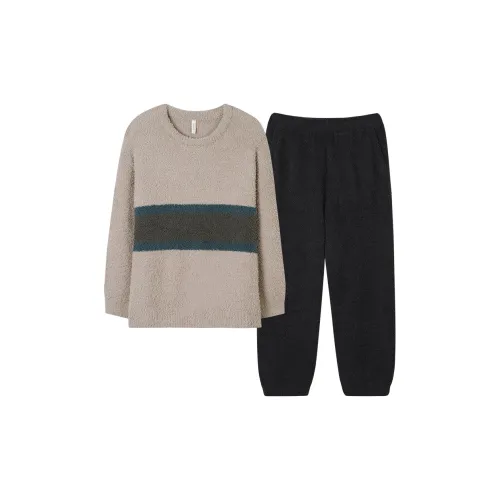 Sha Qian Пижамный комплект для осеннего и зимнего сезона мужской молочно-чайного цвета