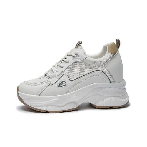 LAORENTOU Устойчивые к истиранию Низкие Топ Кроссовки 5 см Женские Бежевые Абрикосовые