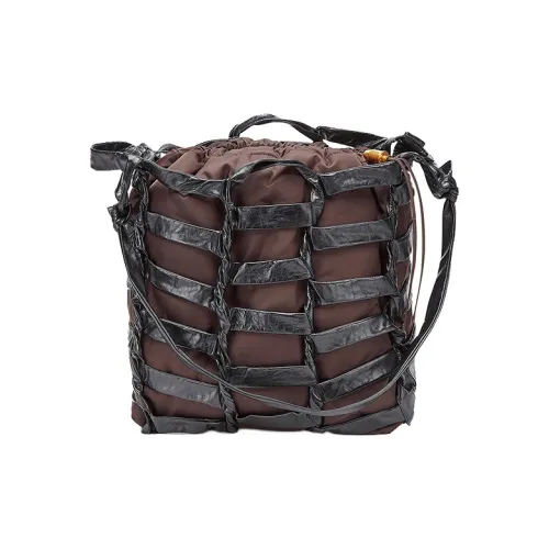 Bottega Veneta Подлинная коровья кожа Ведрообразные сумки Сумки через плечо Сумка на плечо Женская Коричневая и Черная