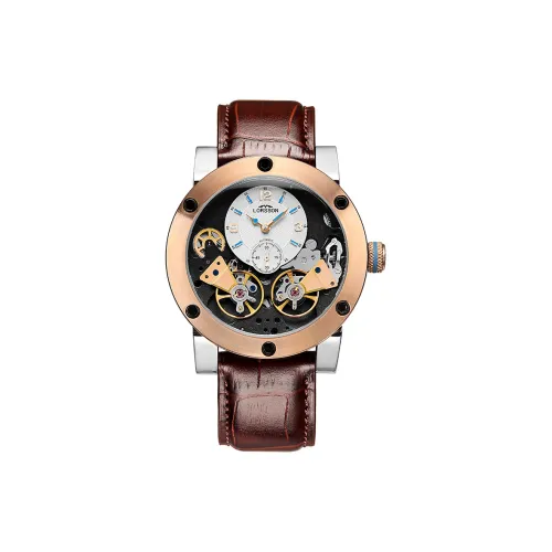 LORSSON Автоматический механический механизм Мужские часы Часы Скелетный циферблат Корпус из нержавеющей стали Ремешок из натуральной кожи 6316