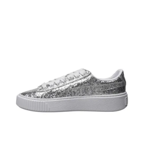 PUMA Basket Low Топ Скейтборд Кроссовки Женские Серебряные