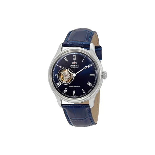 ORIENT Автоматический Механический Механизм Коровья Кожа Ремешок Часы Мужские Синий Циферблат