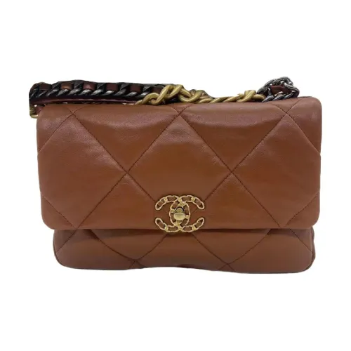 CHANEL 19Bag Lambskin Crossbody Bag Shoulder Bag Large Women's Light Brown